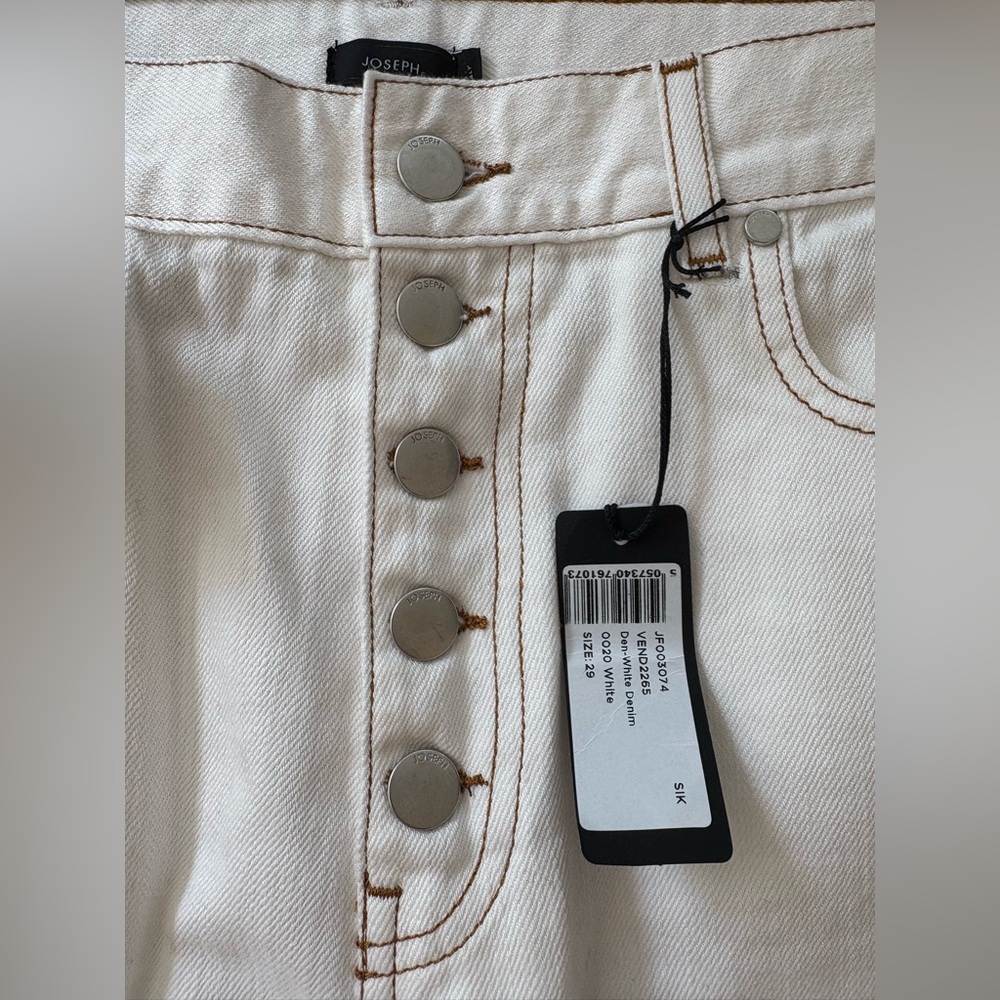 NWT Joseph Mid Rise Straight Leg White Non-Stretch Denim with Tan Stitch Detail